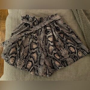Paper bag high waisted stretchy snake skin printed shorts